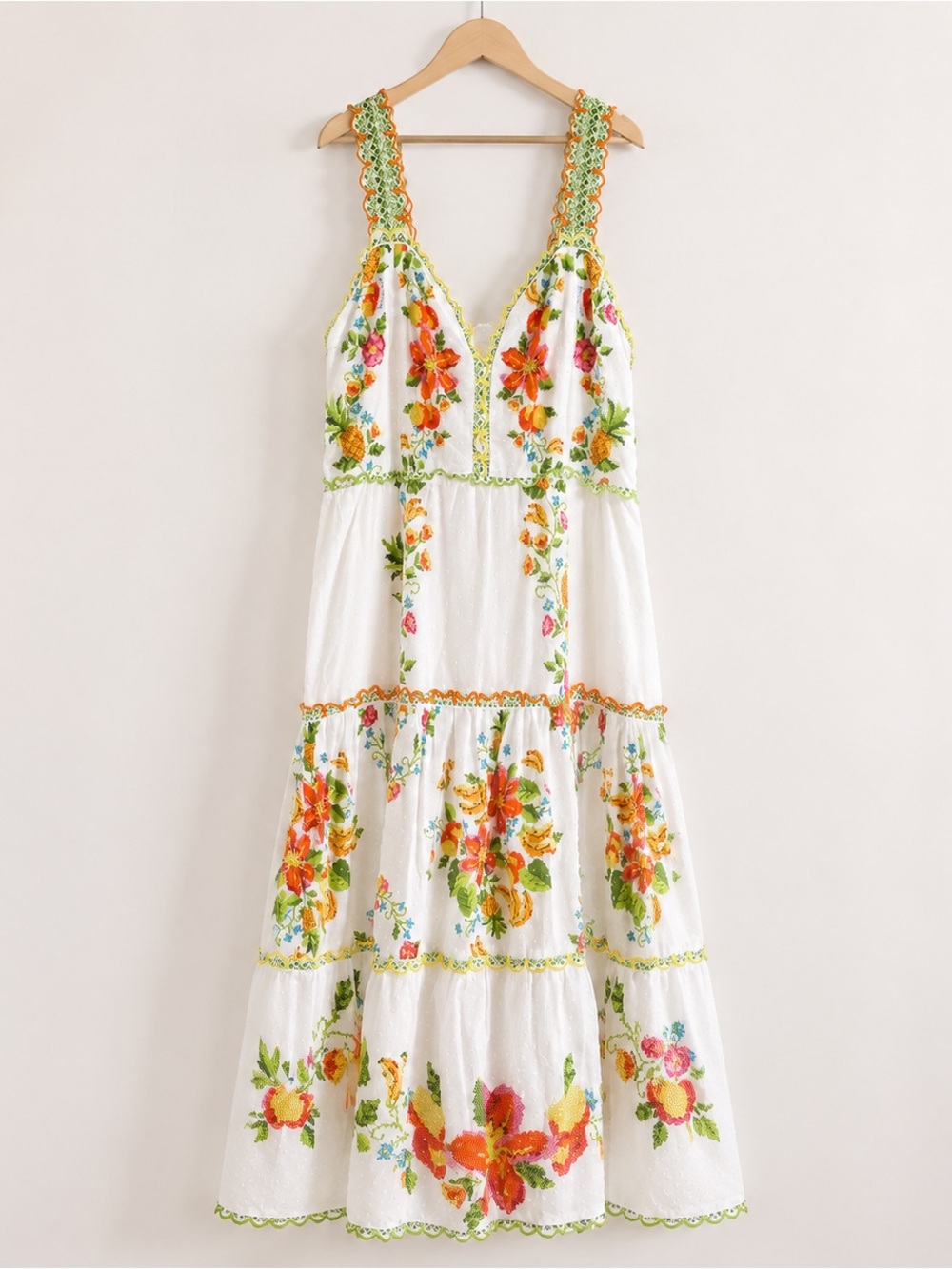 farm rio tropical floral embroidered maxi dress size large cottagecore resort